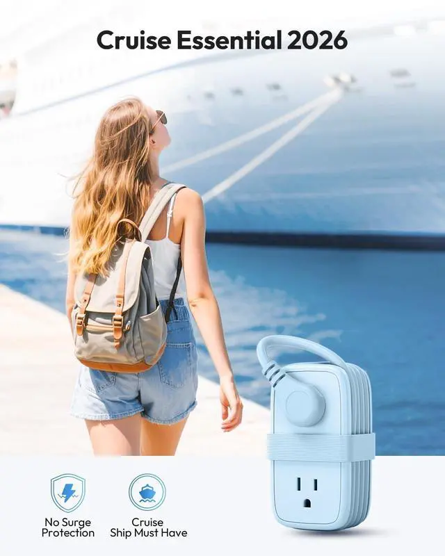 Alt view image 5 of 6 - Blue Travel Power Strip 20W, Travel Essentials 4 Outlets 3 USB(1 USB-C) with 4FT Wrapped Extension Cord Flat Plug, Vacation Essentials for Hotel Travel Camping Cruise Essentials 2026