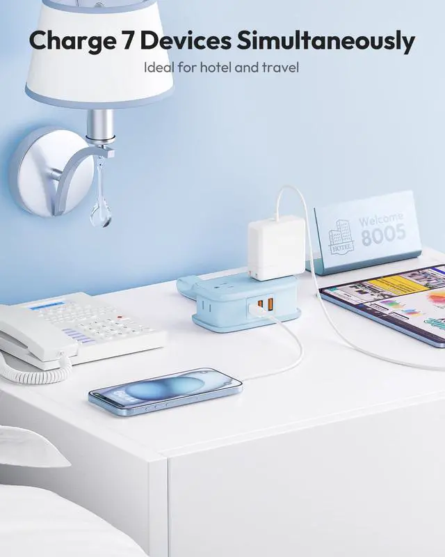 Alt view image 6 of 6 - Blue Travel Power Strip 20W, Travel Essentials 4 Outlets 3 USB(1 USB-C) with 4FT Wrapped Extension Cord Flat Plug, Vacation Essentials for Hotel Travel Camping Cruise Essentials 2026