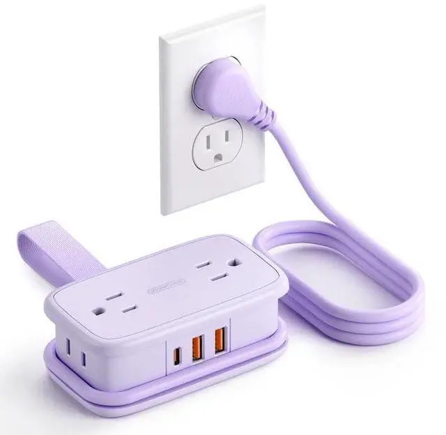 Main image of 20W Purple Travel Power Strip, Travel Essentials 4 Outlets 3 USB(1 USB-C) with 4FT Wrapped Extension Cord Flat Plug, Vacation Essentials for Hotel Travel Camping Cruise Essentials 2026