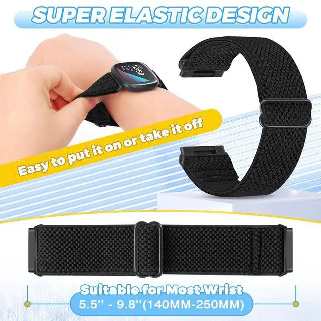 Alt view image 4 of 7 - 4 Pack Elastic Watch Bands Compatible for Fitbit Versa 4/Versa 3 / Sense 2/Sense, Adjustable Nylon Stretchy Replacement Sport Loop Straps for Women Men