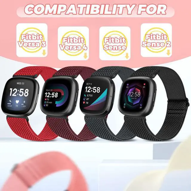 Alt view image 3 of 7 - 4 Pack Elastic Watch Bands Compatible for Fitbit Versa 4/Versa 3 / Sense 2/Sense, Adjustable Nylon Stretchy Replacement Sport Loop Straps for Women Men