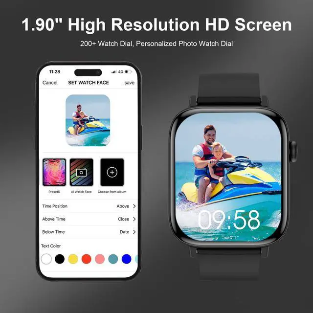 Alt view image 3 of 6 - Smart Watch for Men - 1.90" HD Touch Screen Smartwatch, Bluetooth Call, Fitness Tracker with 120+ Sport Modes, Heart Rate & Sleep Monitor, IP68 Waterproof Smart Watches for Android & iPhone, Black
