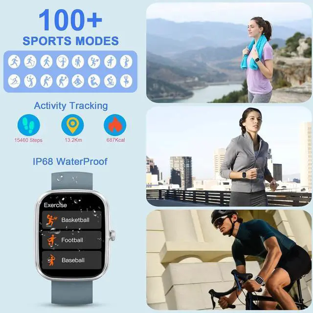 Alt view image 2 of 7 - Smart Watch, 1.96" HD SmartWatch, Touch Screen Answer/Make Call, IP68 Waterproof 100+ Sport Fitness Tracker, Activity Tracker with Sleep Monitor/SpO2/Heart Rate/Pedometer for Android iOS,Gray