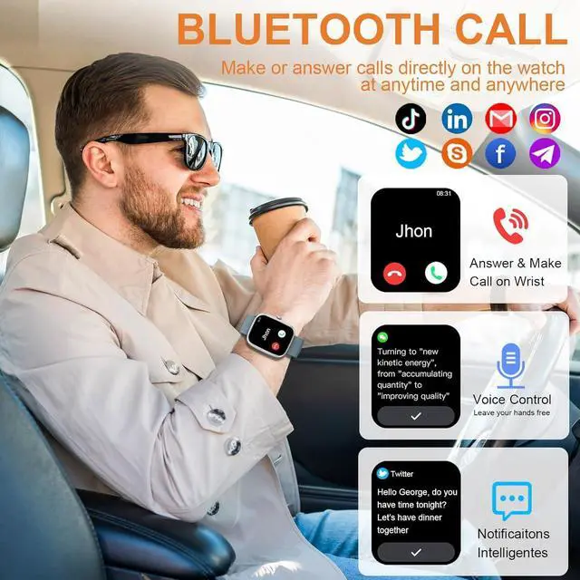 Alt view image 4 of 7 - Smart Watch, 1.96" HD SmartWatch, Touch Screen Answer/Make Call, IP68 Waterproof 100+ Sport Fitness Tracker, Activity Tracker with Sleep Monitor/SpO2/Heart Rate/Pedometer for Android iOS,Gray