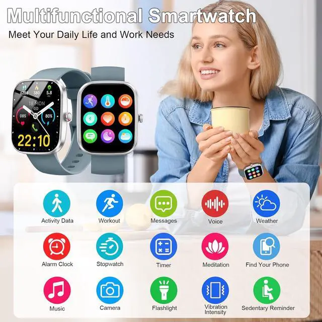 Alt view image 5 of 7 - Smart Watch, 1.96" HD SmartWatch, Touch Screen Answer/Make Call, IP68 Waterproof 100+ Sport Fitness Tracker, Activity Tracker with Sleep Monitor/SpO2/Heart Rate/Pedometer for Android iOS,Gray