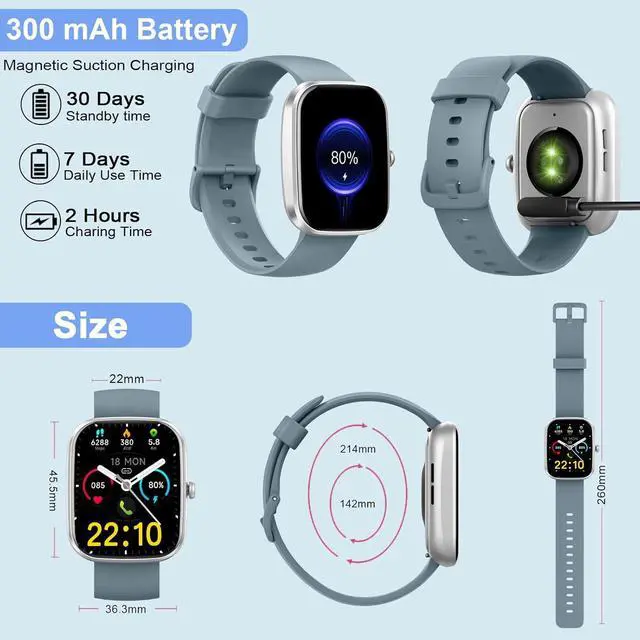 Alt view image 7 of 7 - Smart Watch, 1.96" HD SmartWatch, Touch Screen Answer/Make Call, IP68 Waterproof 100+ Sport Fitness Tracker, Activity Tracker with Sleep Monitor/SpO2/Heart Rate/Pedometer for Android iOS,Gray