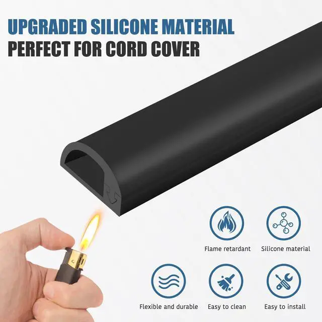 Alt view image 3 of 7 - Silicone Wall Wire Hider, Side Open Wire Covers for Cords on Wall, 3.3FT Self-Adhesive Flexible Cord Hider for Mounted TV, Home Office, Cavity 0.63" W x 0.31" H