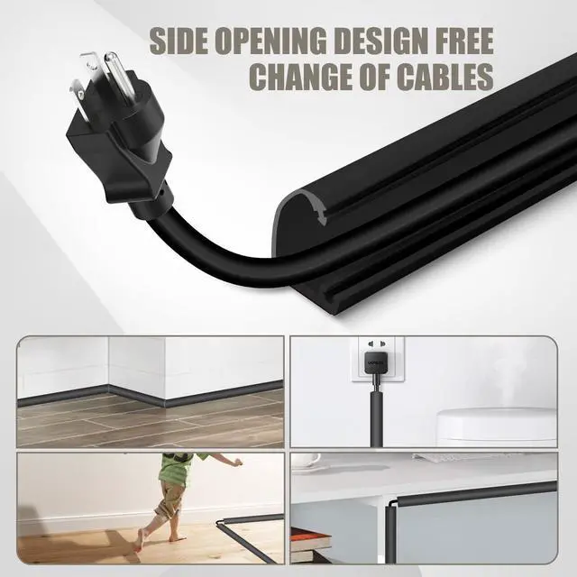 Alt view image 7 of 7 - Silicone Wall Wire Hider, Side Open Wire Covers for Cords on Wall, 3.3FT Self-Adhesive Flexible Cord Hider for Mounted TV, Home Office, Cavity 0.63" W x 0.31" H