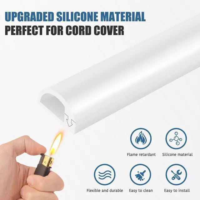 Alt view image 3 of 7 - Silicone Wall Wire Hider, Side Open Wire Covers for Cords on Wall, 3.3FT Self-Adhesive Flexible Cord Hider for Mounted TV, Home Office, Cavity 0.63" W x 0.31" H