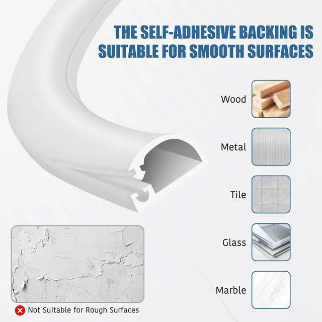 Alt view image 5 of 7 - Silicone Wall Wire Hider, Side Open Wire Covers for Cords on Wall, 3.3FT Self-Adhesive Flexible Cord Hider for Mounted TV, Home Office, Cavity 0.63" W x 0.31" H