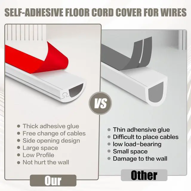 Alt view image 6 of 7 - Silicone Wall Wire Hider, Side Open Wire Covers for Cords on Wall, 3.3FT Self-Adhesive Flexible Cord Hider for Mounted TV, Home Office, Cavity 0.63" W x 0.31" H