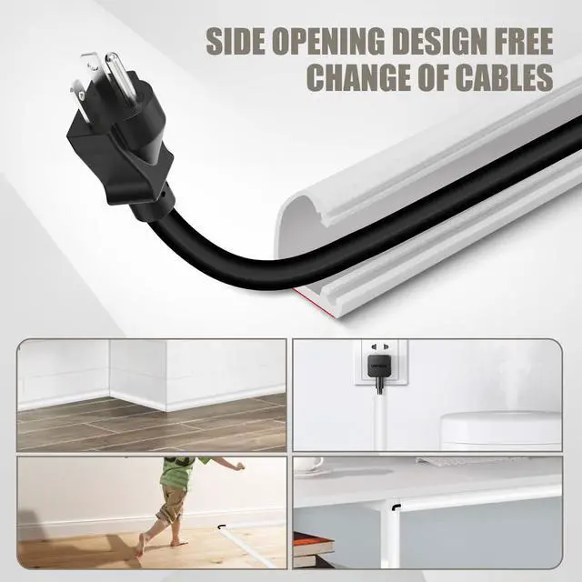 Alt view image 7 of 7 - Silicone Wall Wire Hider, Side Open Wire Covers for Cords on Wall, 3.3FT Self-Adhesive Flexible Cord Hider for Mounted TV, Home Office, Cavity 0.63" W x 0.31" H