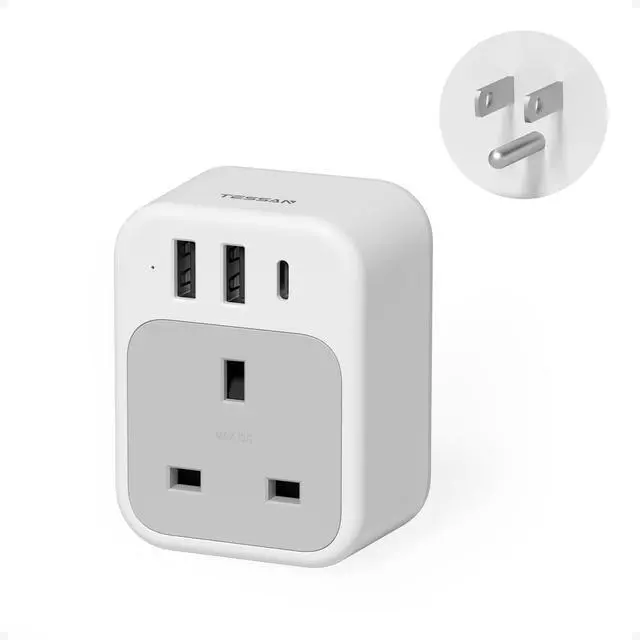 Main image of UK to US Plug Adapter, UK Adapters for Travel with AC Outlet 3 USB (1 USB C), Type G Power Adapter Ireland London Scotland Kenya Dubai Singapore to Type B USA Travel Adaptor