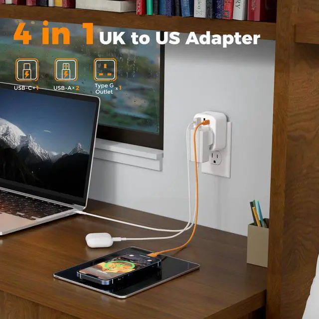 Alt view image 3 of 7 - UK to US Plug Adapter, UK Adapters for Travel with AC Outlet 3 USB (1 USB C), Type G Power Adapter Ireland London Scotland Kenya Dubai Singapore to Type B USA Travel Adaptor