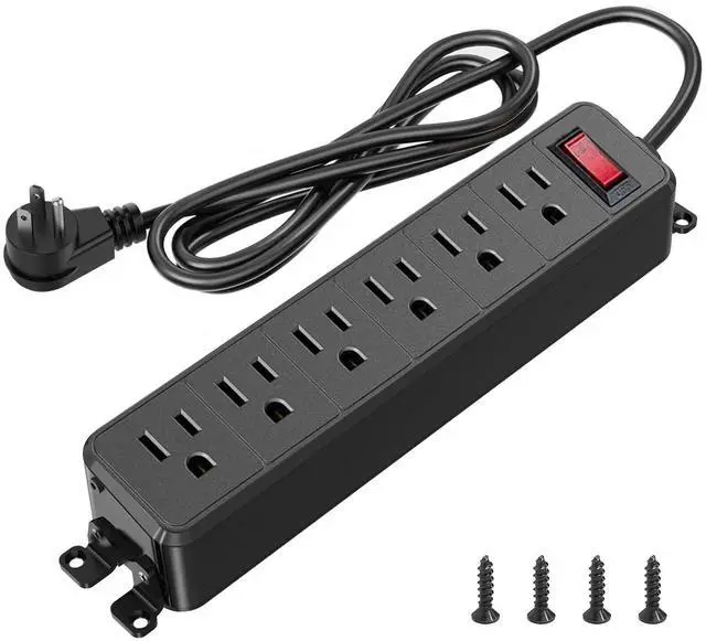 Main image of Wall Mount Power Strip Black, 6 Outlet Mountable Power Strip with Switch, 10ft Flat Plug Extension Cord for Home, Office, and School, ETL Listed (10ft, 6 Outlets)