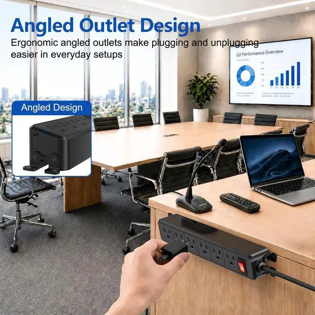 Alt view image 3 of 7 - Wall Mount Power Strip Black, 6 Outlet Mountable Power Strip with Switch, 10ft Flat Plug Extension Cord for Home, Office, and School, ETL Listed (10ft, 6 Outlets)