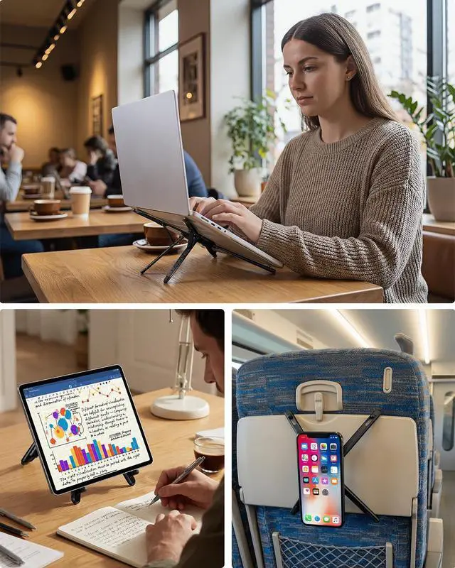 Alt view image 2 of 6 - Portable Laptop Stand for Desk, Foldable Adjustable Computer Riser with Magnetic Phone Holder, Aluminum Laptop Stand for 1016 Laptops & 413 Phones/Tablets (Black)