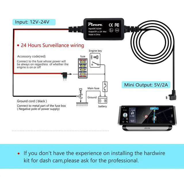 Alt view image 7 of 7 - Dash Cam Hardwire Kit, Mini USB Hard Wire Kit Fuse for Dashcam, 12V-24V to 5V Car Dash Camera Charger Power Cord, Gift 4 Fuse Tap Cable and Installation Tool(11.5ft