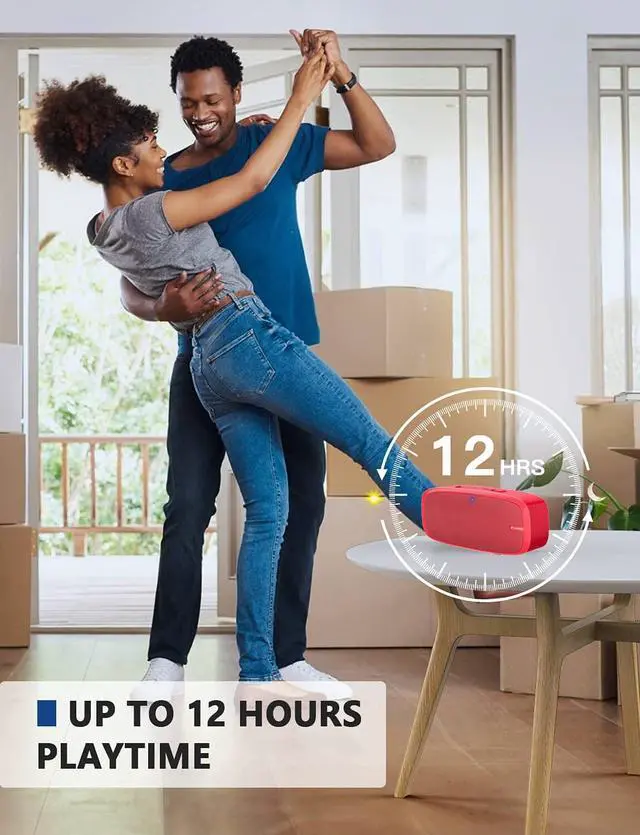 Alt view image 5 of 6 - Bluetooth Speaker, Wireless Portable Speaker with Loud Stereo Sound, Rich Bass, 12-Hour Playtime, Built-in Mic. Perfect for iPhone, Samsung and More (Red)
