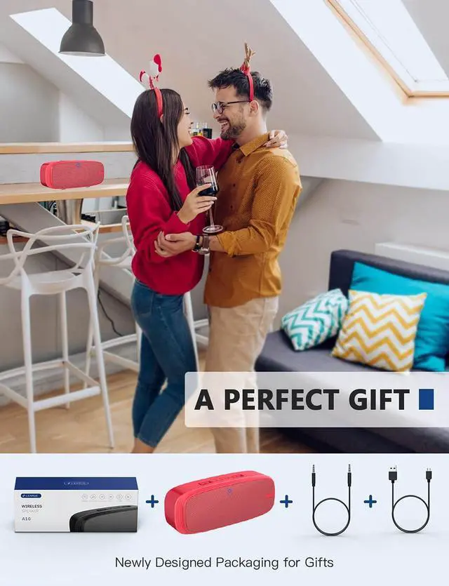 Alt view image 6 of 6 - Bluetooth Speaker, Wireless Portable Speaker with Loud Stereo Sound, Rich Bass, 12-Hour Playtime, Built-in Mic. Perfect for iPhone, Samsung and More (Red)