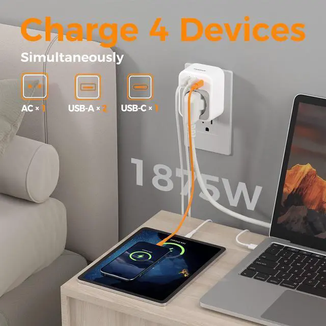 Alt view image 5 of 6 - EU to US Plug Adapter, European Travel Adaptor with 1 AC Outlet and 3 USB Ports(1 USB C), Most of Europe Germany France Korea Greece Type C/E/F Plugs to US Power Adapter