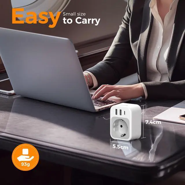 Alt view image 6 of 6 - EU to US Plug Adapter, European Travel Adaptor with 1 AC Outlet and 3 USB Ports(1 USB C), Most of Europe Germany France Korea Greece Type C/E/F Plugs to US Power Adapter