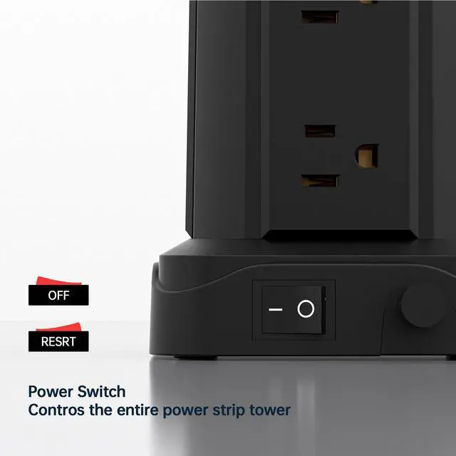 Alt view image 7 of 7 - Power Strips with Surge Protection, Flat Plug Power Strip with 12 Outlets 4 USB Ports, Charging Tower 1625W/13A 6FT Braided Extension Cord with Multiple Outlets Office Supplies Dorm Essentials
