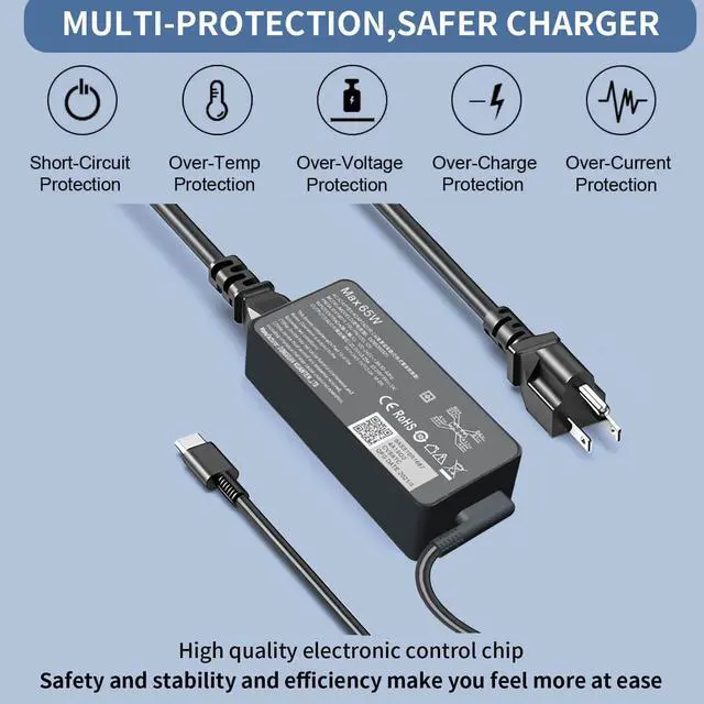 Alt view image 6 of 7 - 65W USB C Laptop Charger Replacement for Lenovo Thinkpad/Yoga/ Chromebook Laptop Computer, Thinkpad T14 T15 T16 E14 E15 Type C Laptop Charger Fast Charging