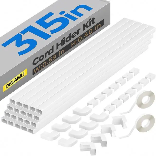 Main image of Cord Hider, 315in Total Cord Covers for Wires on Wall, Paintable Cable Cover for Wall Mounted TV, Easy Install Cable Raceways to Hide 1-2 Cords, 20 Pack, Each 15.7"L x 0.59"W x 0.40"H, White