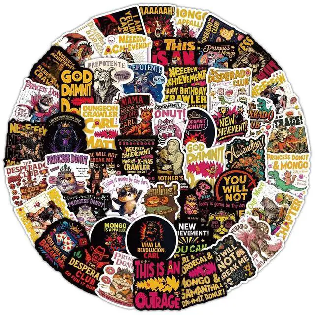 Main image of 60Pcs DCC This is an Outrage Princess Donut Sticker Funny Dungeon Book Crawler Reading Carl Merch Stickers