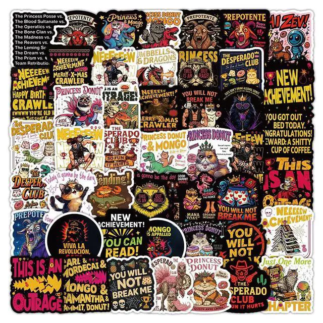 Alt view image 7 of 7 - 60Pcs DCC This is an Outrage Princess Donut Sticker Funny Dungeon Book Crawler Reading Carl Merch Stickers