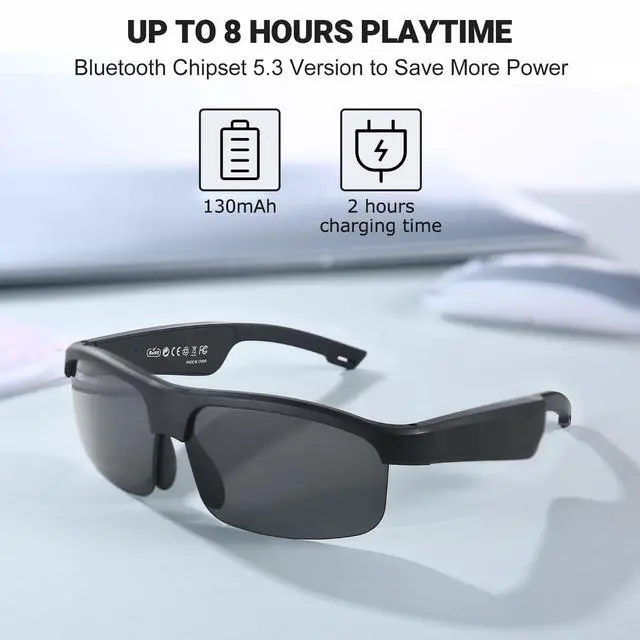 Alt view image 7 of 7 - Smart Glasses, Polarized Bluetooth Sunglasses, Built-in Mic & Speakers, Voice Assistant, UV Protection Audio Sun Glass