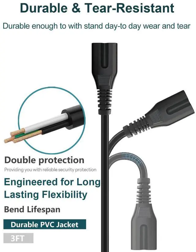 Alt view image 3 of 5 - AC Power Cord Compatible with JBL PartyBox 320 310 110 120 100 200 300 710 1000 Portable Party Speaker ONN Large Party Speaker Replacement 2 Prong Charger Cable 3 Feet