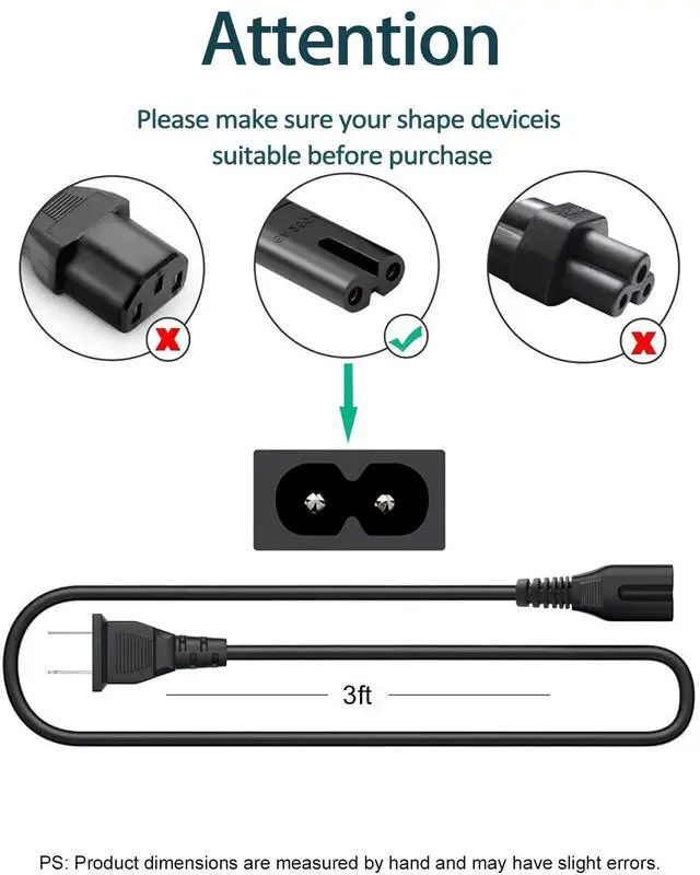 Alt view image 4 of 5 - AC Power Cord Compatible with JBL PartyBox 320 310 110 120 100 200 300 710 1000 Portable Party Speaker ONN Large Party Speaker Replacement 2 Prong Charger Cable 3 Feet