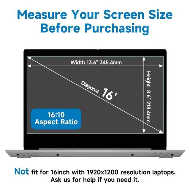 Alt view image 7 of 7 - 2 Pack 16 Inch 16:10 Anti Blue Light Laptop Screen Protector, Reduce Eye Strain Anti Glare Screen Protector for 16 with 1920x1200 Resolution Laptops, Not for 16.1''