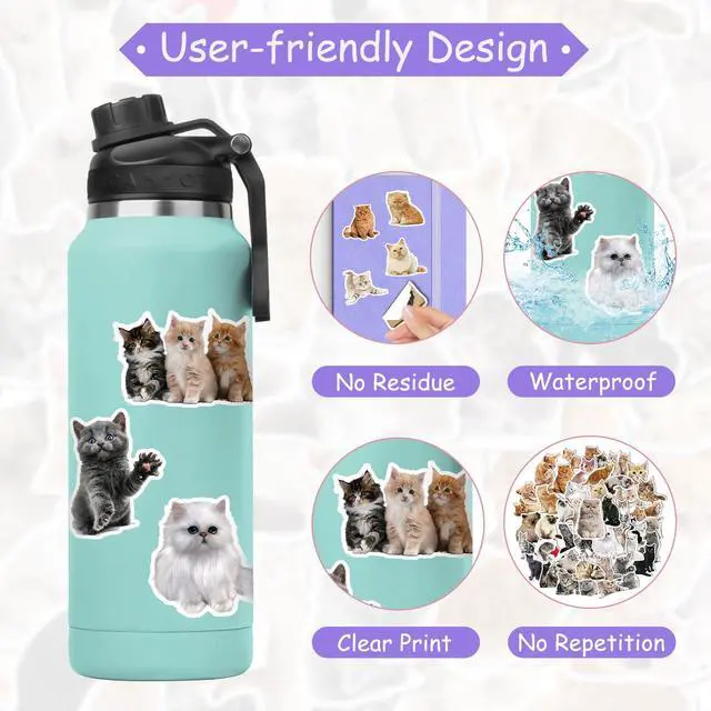 Alt view image 2 of 7 - 100 Pcs Cat Stickers, Cute Meme Kitten Stickers for Water Bottles Laptop Guitar Suitcase, DIY Waterproof Vinyl Decals Gifts for Adults Teens Kids Boys Girls
