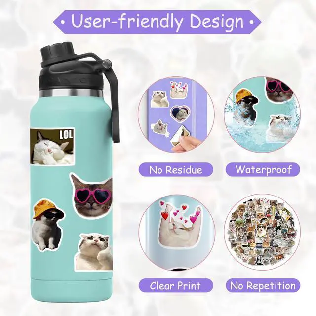 Alt view image 2 of 7 - 100 Pcs Cat Stickers, Cute Meme Kitten Stickers for Water Bottles Laptop Guitar Suitcase, DIY Waterproof Vinyl Decals Gifts for Adults Teens Kids Boys Girls