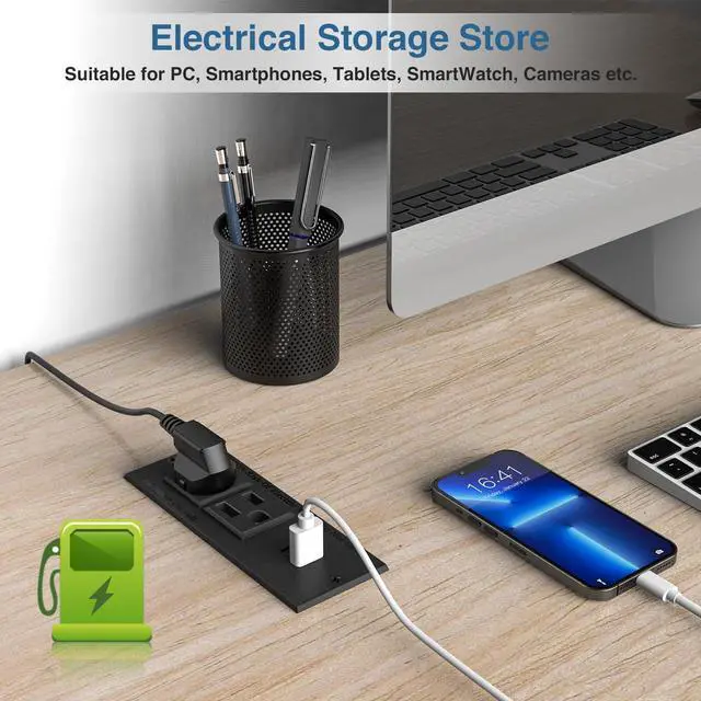 Alt view image 4 of 7 - 20W PD Conference Recessed Power Strip with Fast USB C, Furniture Recessed Outlet, Desktop Power Strip, Desktop Charging Station with 2 Outlets and 1 USB and 1 Type-C