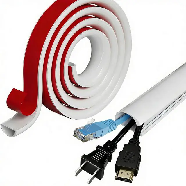 Main image of Cord Hider Wall for 2-3 Cables, 39" Self Adhesive Silicone Cord Covers for Wires On Wall, Flexible Wire Covers for Cords On Wall, Cable Cover Raceway for Home, Office, White (1.06" W x 0.5" H)