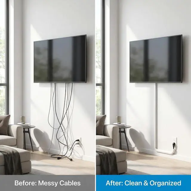 Alt view image 2 of 7 - Cord Hider Wall for 2-3 Cables, 39" Self Adhesive Silicone Cord Covers for Wires On Wall, Flexible Wire Covers for Cords On Wall, Cable Cover Raceway for Home, Office, White (1.06" W x 0.5" H)