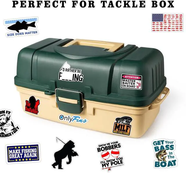 Alt view image 3 of 7 - 74pcs Funny Fishing Stickers for Tackle Box, Bucket, Father's Day Gift Waterproof Laptop Car Vinyl Skateboard Water Bottle Hard hat Tool Travel Case Guitar