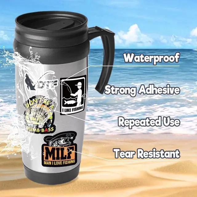 Alt view image 6 of 7 - 74pcs Funny Fishing Stickers for Tackle Box, Bucket, Father's Day Gift Waterproof Laptop Car Vinyl Skateboard Water Bottle Hard hat Tool Travel Case Guitar