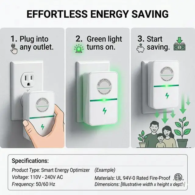 Alt view image 7 of 7 - 2026 New Power Factor Saver Plug in, Power Plug Pro Energy Saver Electricity Saving Box, Energy Savings Device with Voltage Optimization for Home & Office US Plug 90V-250V 30KW (2 PCS White)