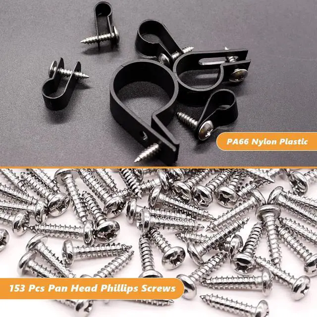 Alt view image 3 of 6 - 222PCS Cable Clips Wire Clips Assortment Kit Nylon Plastic R-Type Cable Clamps 6 Sizes (3/16'' 1/4'' 3/8'' 1/2'' 3/4'' 1'') Wire Mounting Clips with Screws for Cable Management