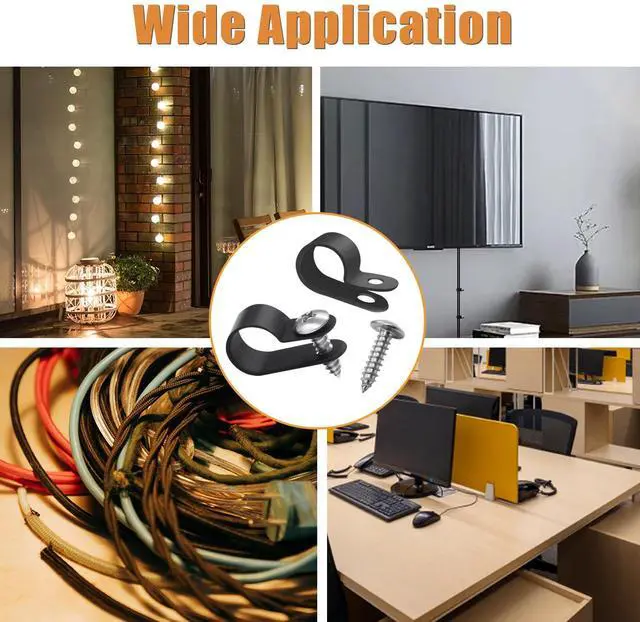 Alt view image 6 of 6 - 222PCS Cable Clips Wire Clips Assortment Kit Nylon Plastic R-Type Cable Clamps 6 Sizes (3/16'' 1/4'' 3/8'' 1/2'' 3/4'' 1'') Wire Mounting Clips with Screws for Cable Management