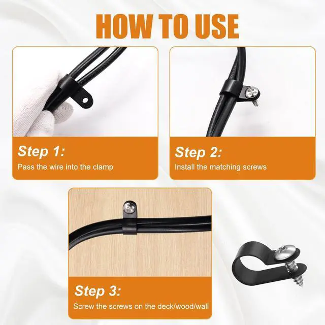 Alt view image 4 of 7 - 100PCS 3/8 Inch Rope Light Clips P-Style Mounting Clips Plastic Cable Clamps with Compatible Stainless Steel Pan Head Phillips Screws for Wire Management M-032-BK-LS