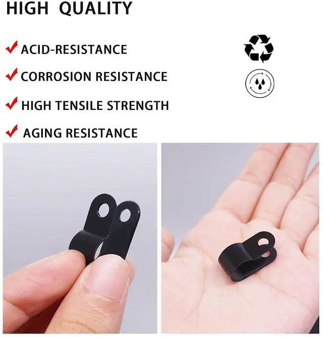 Alt view image 6 of 7 - 100PCS 3/8 Inch Rope Light Clips P-Style Mounting Clips Plastic Cable Clamps with Compatible Stainless Steel Pan Head Phillips Screws for Wire Management M-032-BK-LS
