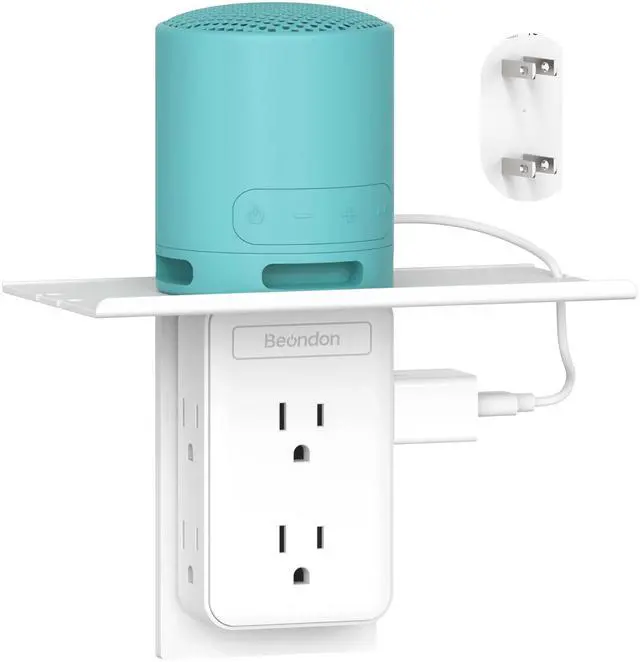 Main image of Wall Outlet Extender with Shelf, 2 Prong to 3 Prong Outlet Adapter with 6 AC Outlets, 3-Sided Power Strip for Non-Grounded Outlets in Old Houses, Dorms, Office