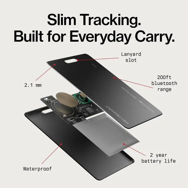 Alt view image 2 of 7 - KeySmart SmartCard Lite Wallet Tracker Card, Compatible with Apple Find My App, Non-Rechargeable 2 Years Battery, Thin GPS Item Finder for Luggage Tag, Smart Bluetooth Tracking, Waterproof - 1 Pack
