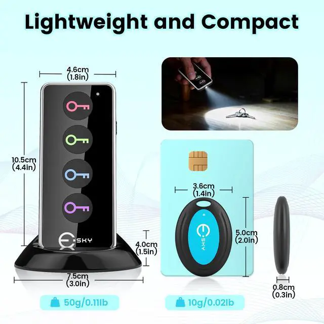 Alt view image 3 of 7 - Key Finder Locator with Sound, 80dB Item Trackers with 131ft Range Beeper Tags, Wireless Key Finders for Finding Keys Wallet Remote Control Pet Phone, 4 Receivers & Flashlight